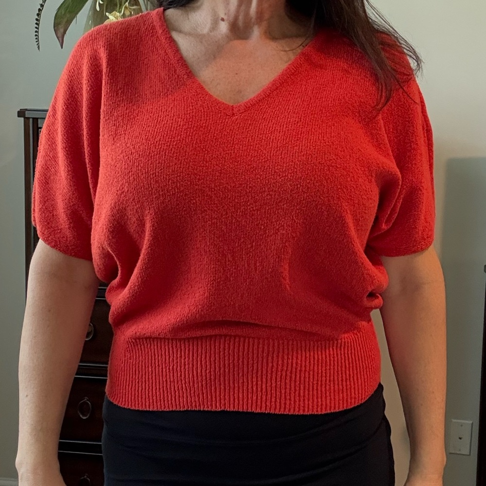 Ann Taylor Factory Red Oarange V-Neck Sweater Relaxed Fit